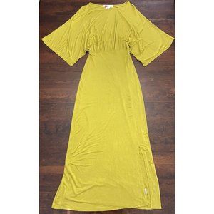 Free People Beach Mustard Maxi Dress Size XS Side Slit Stretch Relaxed Sleeve